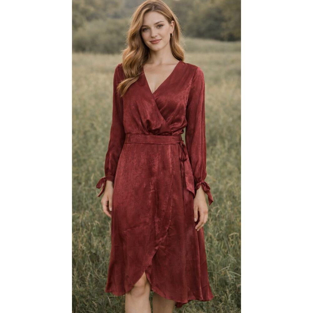 Joyfolie Mia Joy Marcella Dress Small S Burgundy NWT Silky Wrap